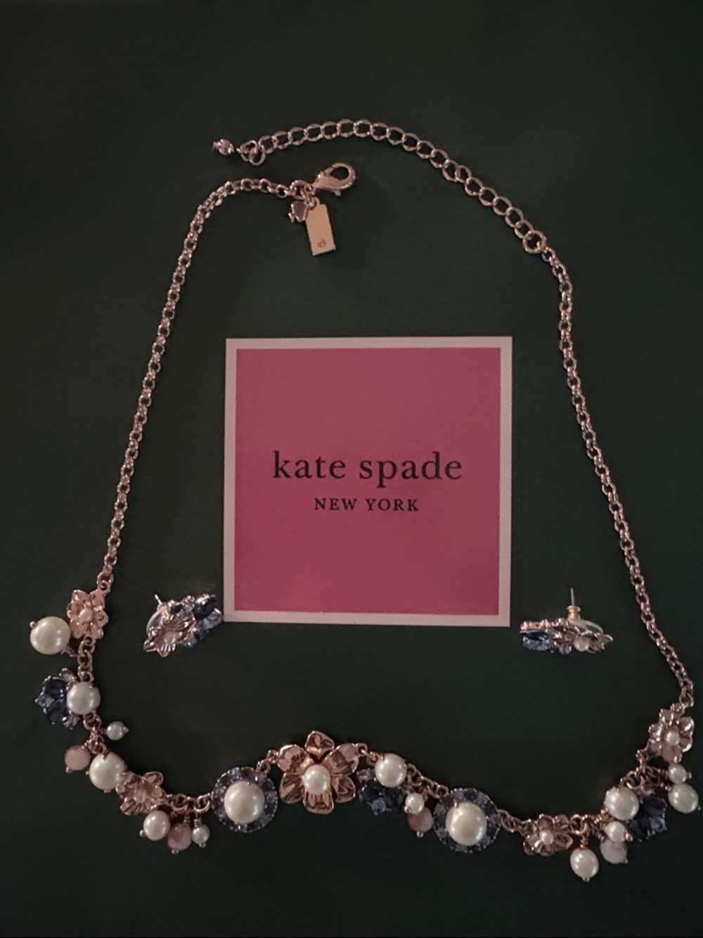 kate spade Rose Gold Floral Pearl Necklace with Pink and Blue Accents